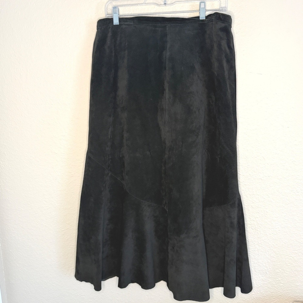 Vintage Boho Western Whimsigoth Black Suede Leather Maxi Skirt Flared Aline